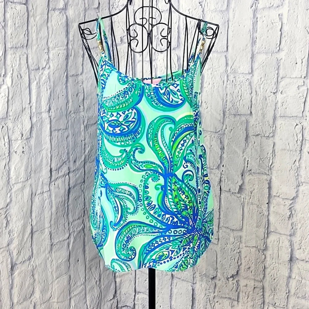 LILY PULITZER Green and‎ Blue Paisley Silk Sleeveless Top XS